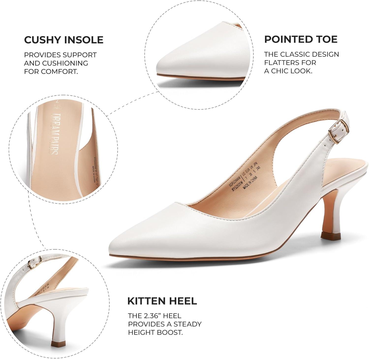 imageDREAM PAIRS Womens Kitten Heel Slingback Pointed Closed Toe Low Stiletto Heels Dress Bridal Elegant Wedding Pumps ShoesWhitepu