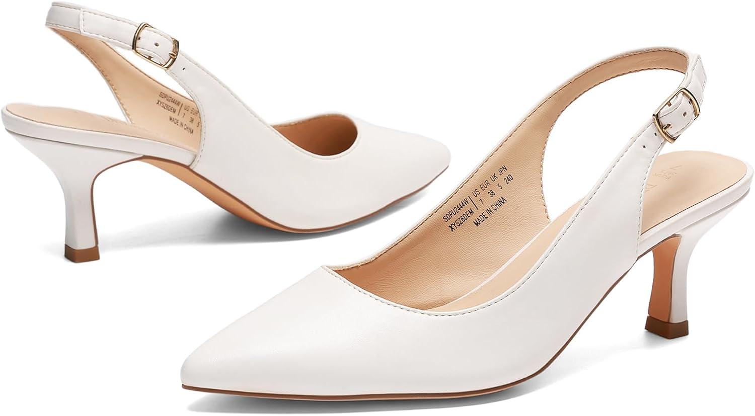 imageDREAM PAIRS Womens Kitten Heel Slingback Pointed Closed Toe Low Stiletto Heels Dress Bridal Elegant Wedding Pumps ShoesWhitepu