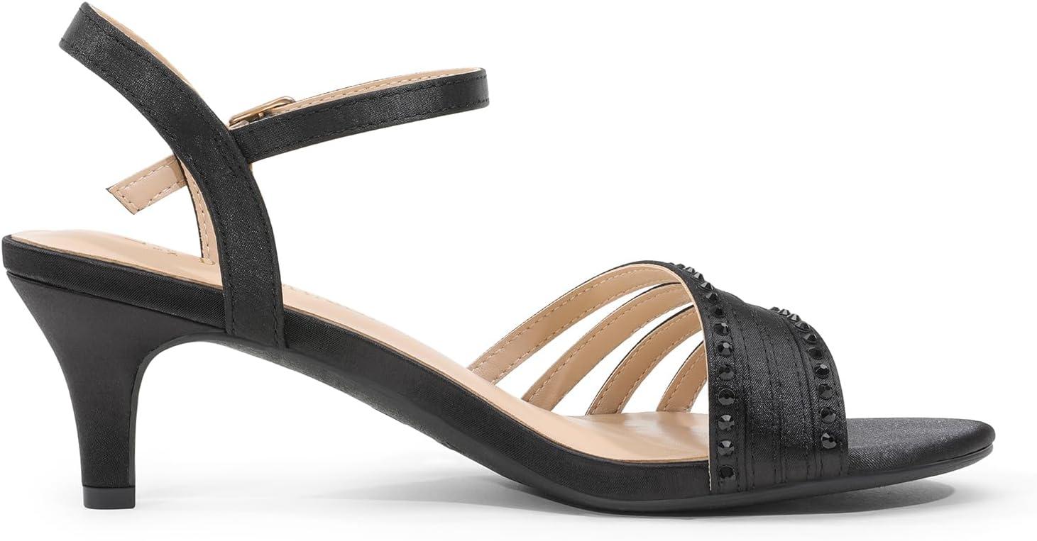 imageDREAM PAIRS Womens Kitten Heels Open Round Toe Comfortable Strappy Heels for Dressy Wedding Party Evening SandalsBlacksatin