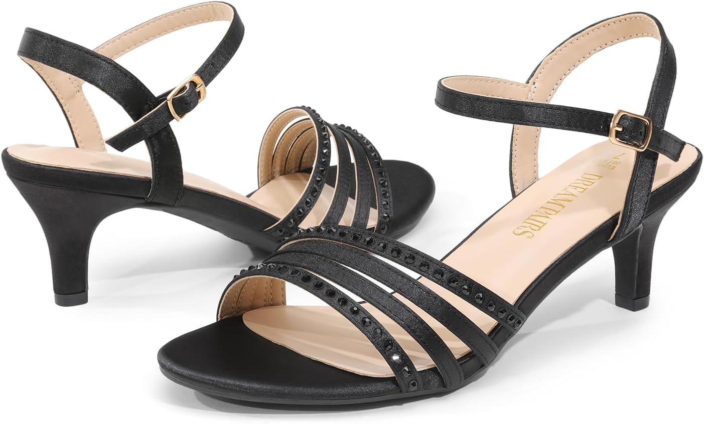 imageDREAM PAIRS Womens Kitten Heels Open Round Toe Comfortable Strappy Heels for Dressy Wedding Party Evening SandalsBlacksatin