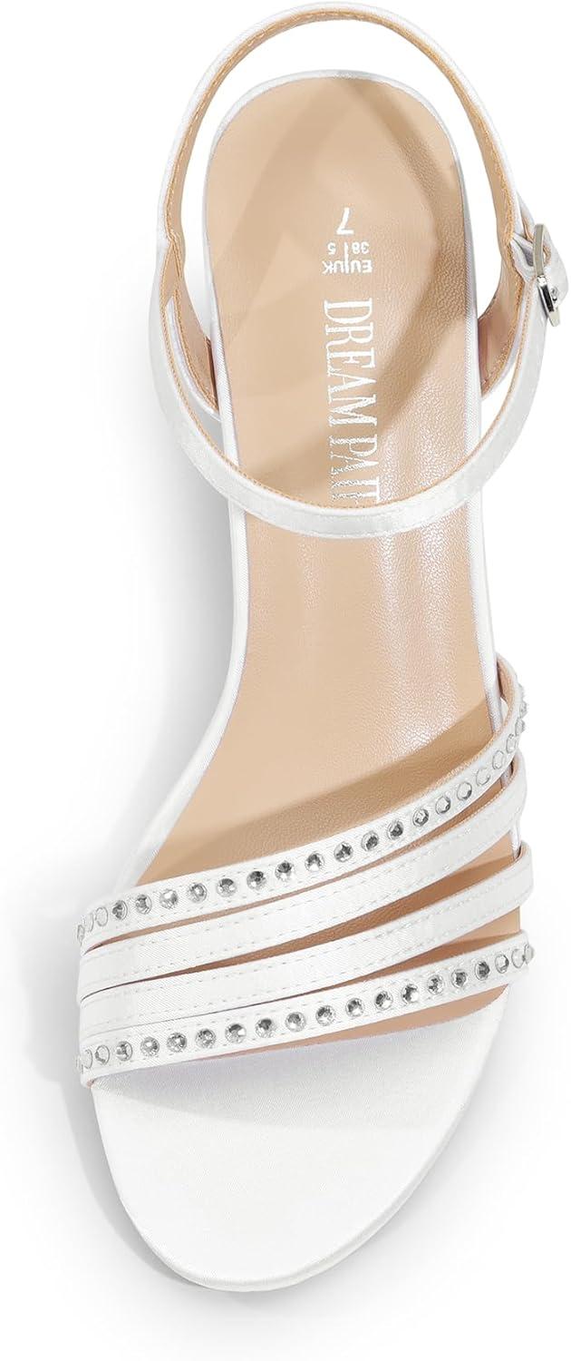 imageDREAM PAIRS Womens Kitten Heels Open Round Toe Comfortable Strappy Heels for Dressy Wedding Party Evening SandalsWhitesatin