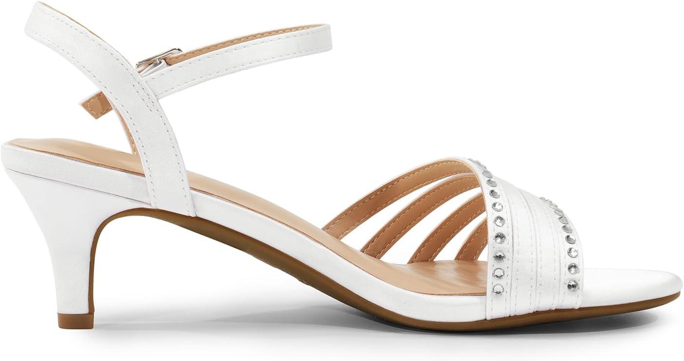 imageDREAM PAIRS Womens Kitten Heels Open Round Toe Comfortable Strappy Heels for Dressy Wedding Party Evening SandalsWhitesatin