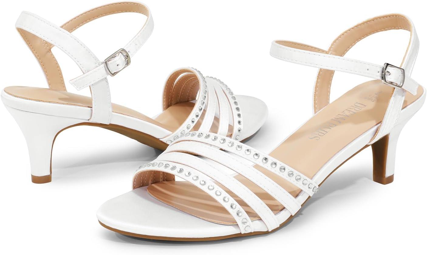 imageDREAM PAIRS Womens Kitten Heels Open Round Toe Comfortable Strappy Heels for Dressy Wedding Party Evening SandalsWhitesatin