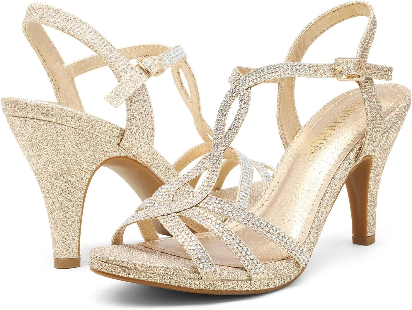imageDREAM PAIRS Womens Kitten Heels Open Toe Stilettos Rhinestone Heels for Dressy WeddingGold