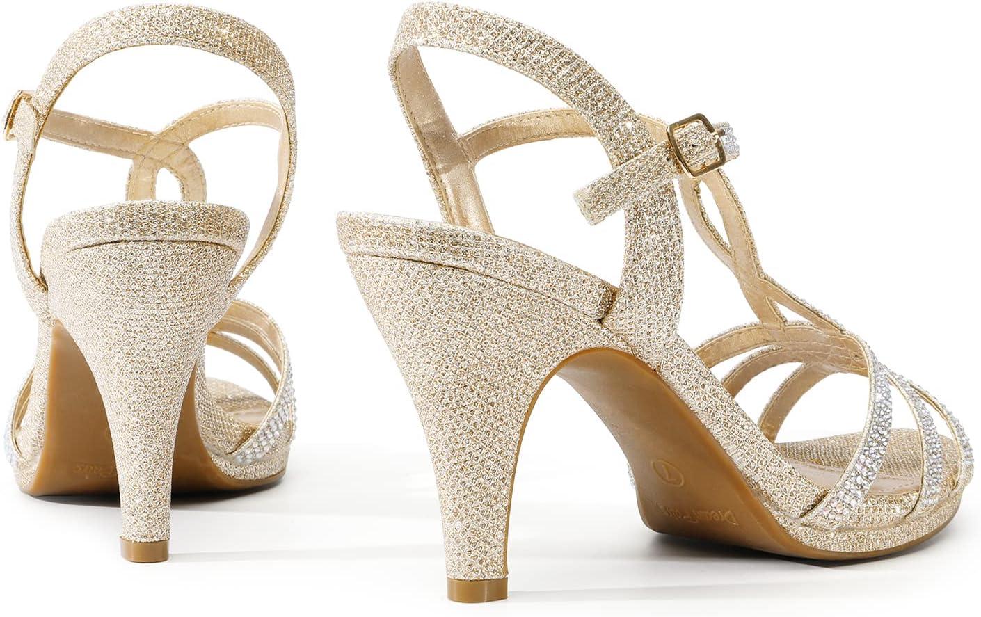 imageDREAM PAIRS Womens Kitten Heels Open Toe Stilettos Rhinestone Heels for Dressy WeddingGold