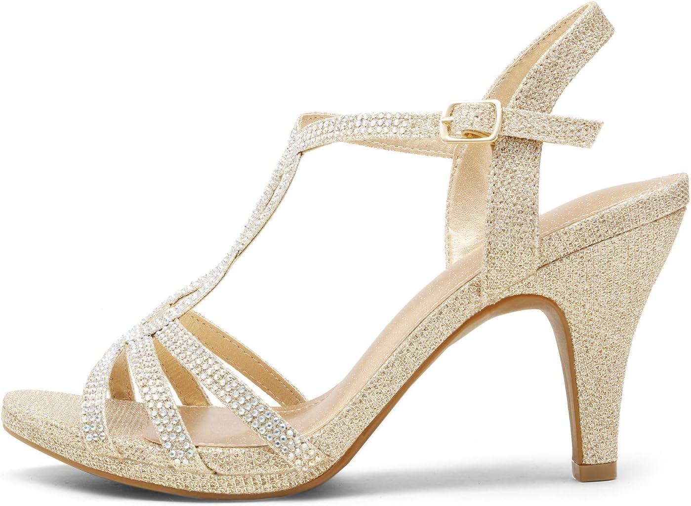 imageDREAM PAIRS Womens Kitten Heels Open Toe Stilettos Rhinestone Heels for Dressy WeddingGold