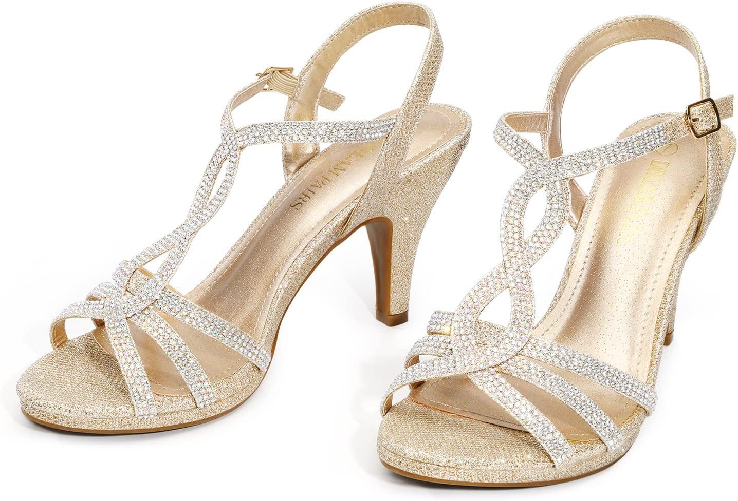 imageDREAM PAIRS Womens Kitten Heels Open Toe Stilettos Rhinestone Heels for Dressy WeddingGold