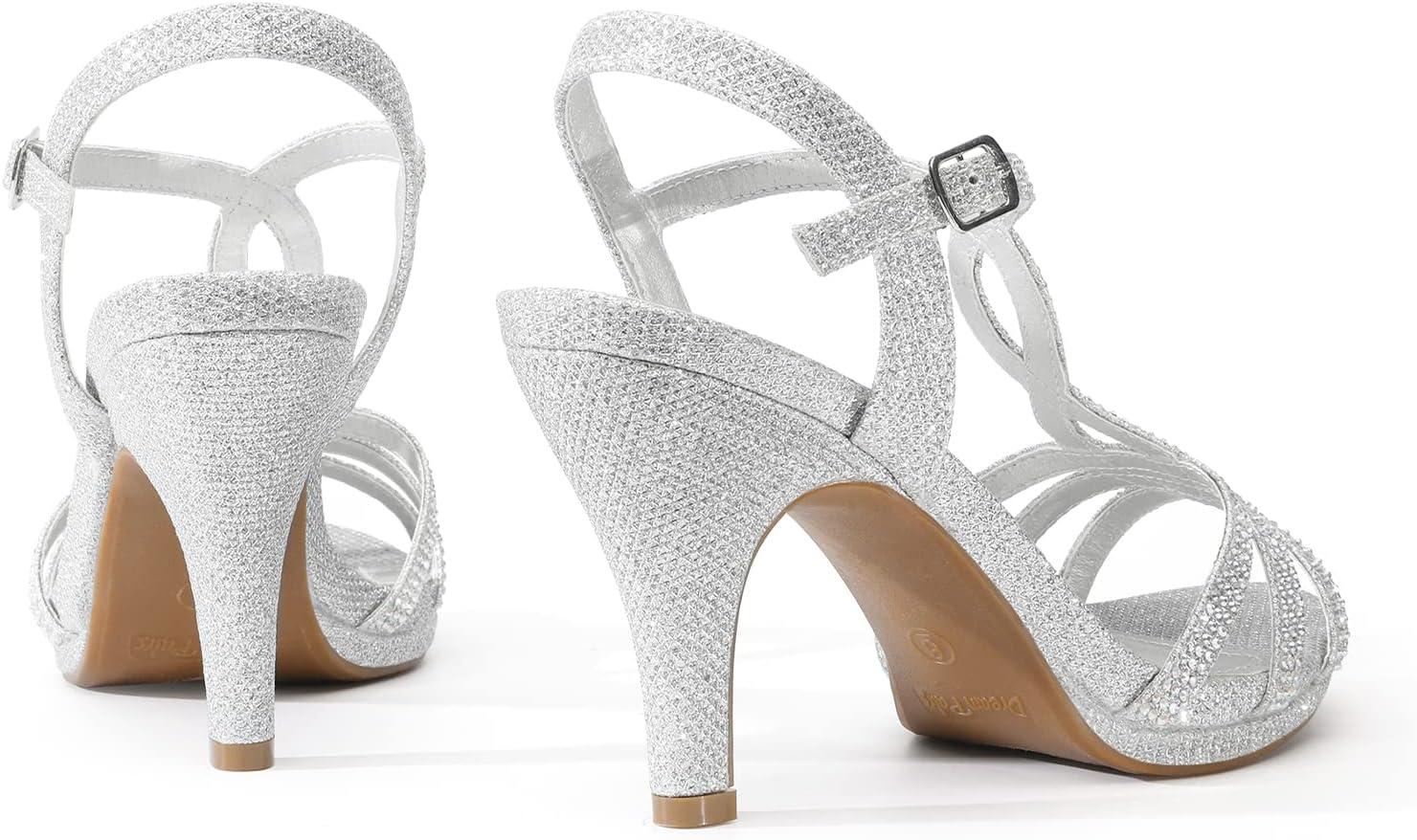 imageDREAM PAIRS Womens Kitten Heels Open Toe Stilettos Rhinestone Heels for Dressy WeddingSilver