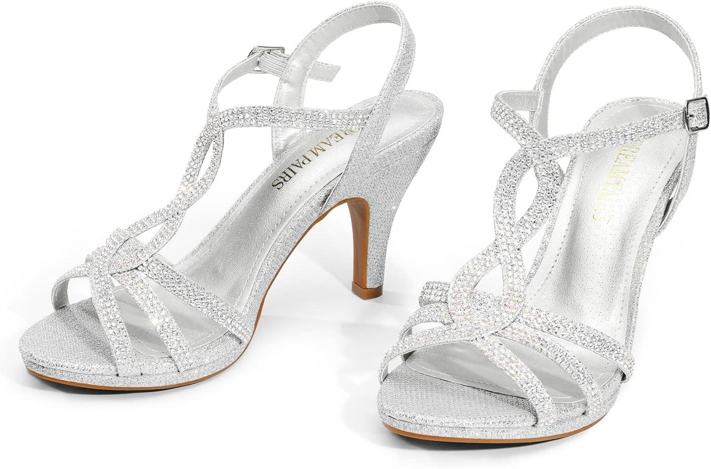 imageDREAM PAIRS Womens Kitten Heels Open Toe Stilettos Rhinestone Heels for Dressy WeddingSilver