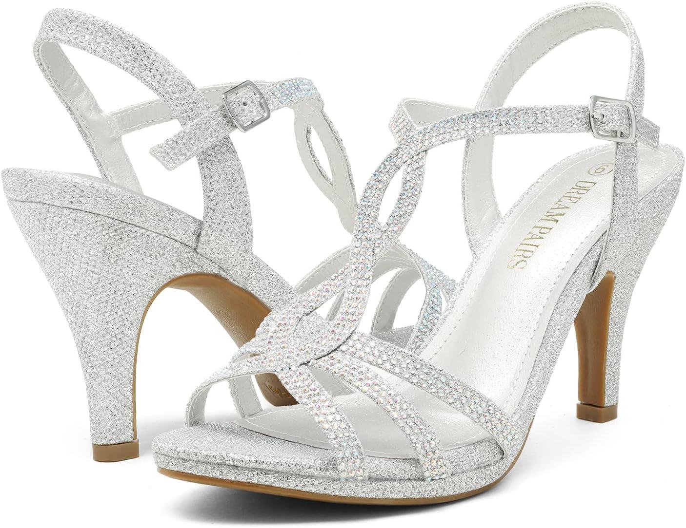 imageDREAM PAIRS Womens Kitten Heels Open Toe Stilettos Rhinestone Heels for Dressy WeddingSilver