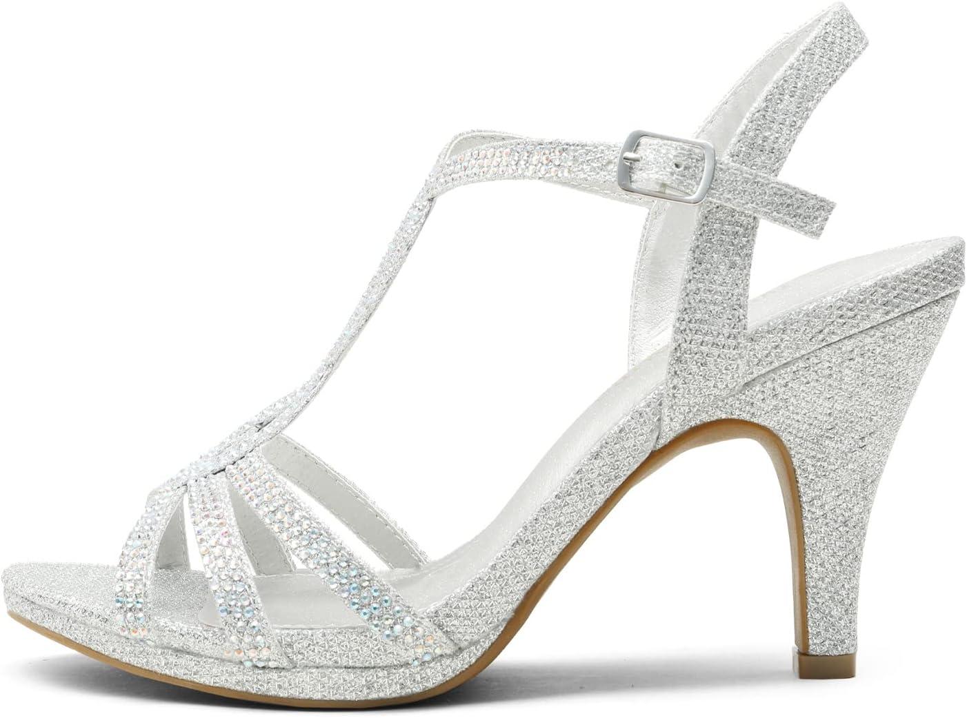 imageDREAM PAIRS Womens Kitten Heels Open Toe Stilettos Rhinestone Heels for Dressy WeddingSilver