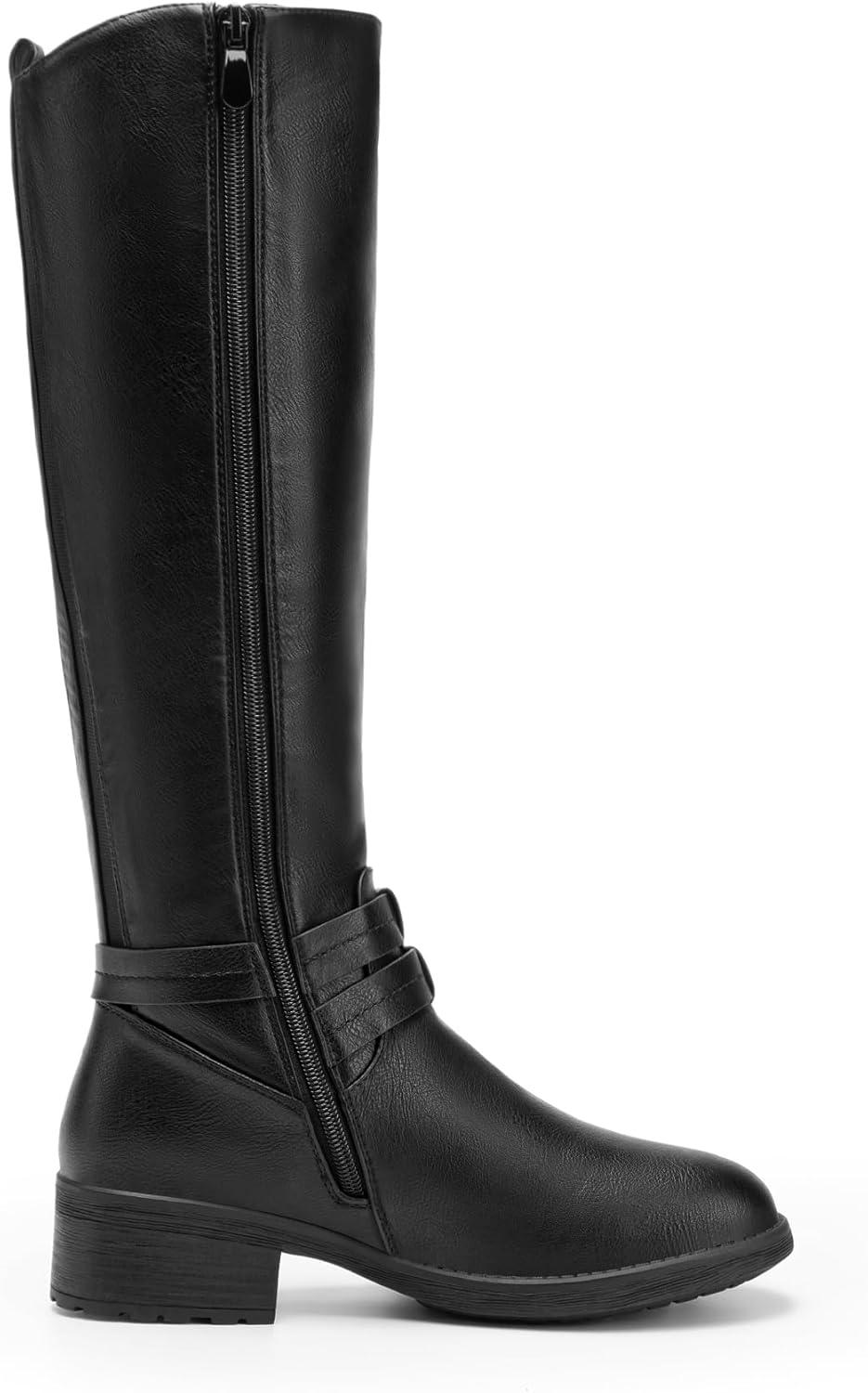 imageDREAM PAIRS Womens Knee High Boots Buckle Riding BootsBlacku