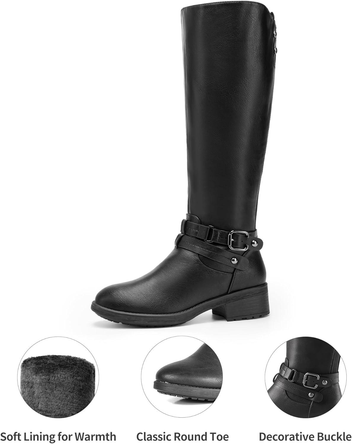 imageDREAM PAIRS Womens Knee High Boots Buckle Riding BootsBlacku