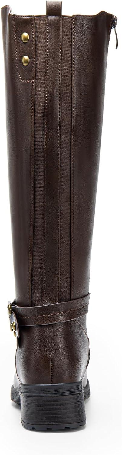 imageDREAM PAIRS Womens Knee High Boots Buckle Riding BootsBrown