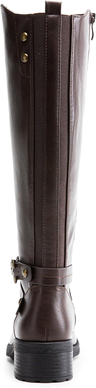 imageDREAM PAIRS Womens Knee High Boots Buckle Riding BootsBrown1