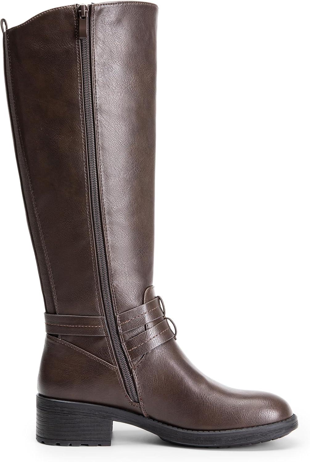 imageDREAM PAIRS Womens Knee High Boots Buckle Riding BootsBrown1