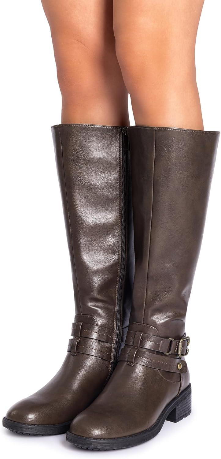 imageDREAM PAIRS Womens Knee High Boots Buckle Riding BootsBrown1