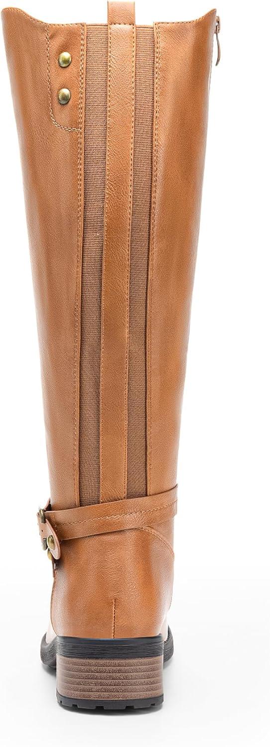 imageDREAM PAIRS Womens Knee High Boots Buckle Riding BootsCamelu