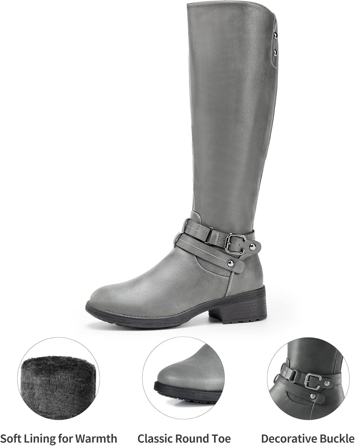 imageDREAM PAIRS Womens Knee High Boots Buckle Riding BootsGrey