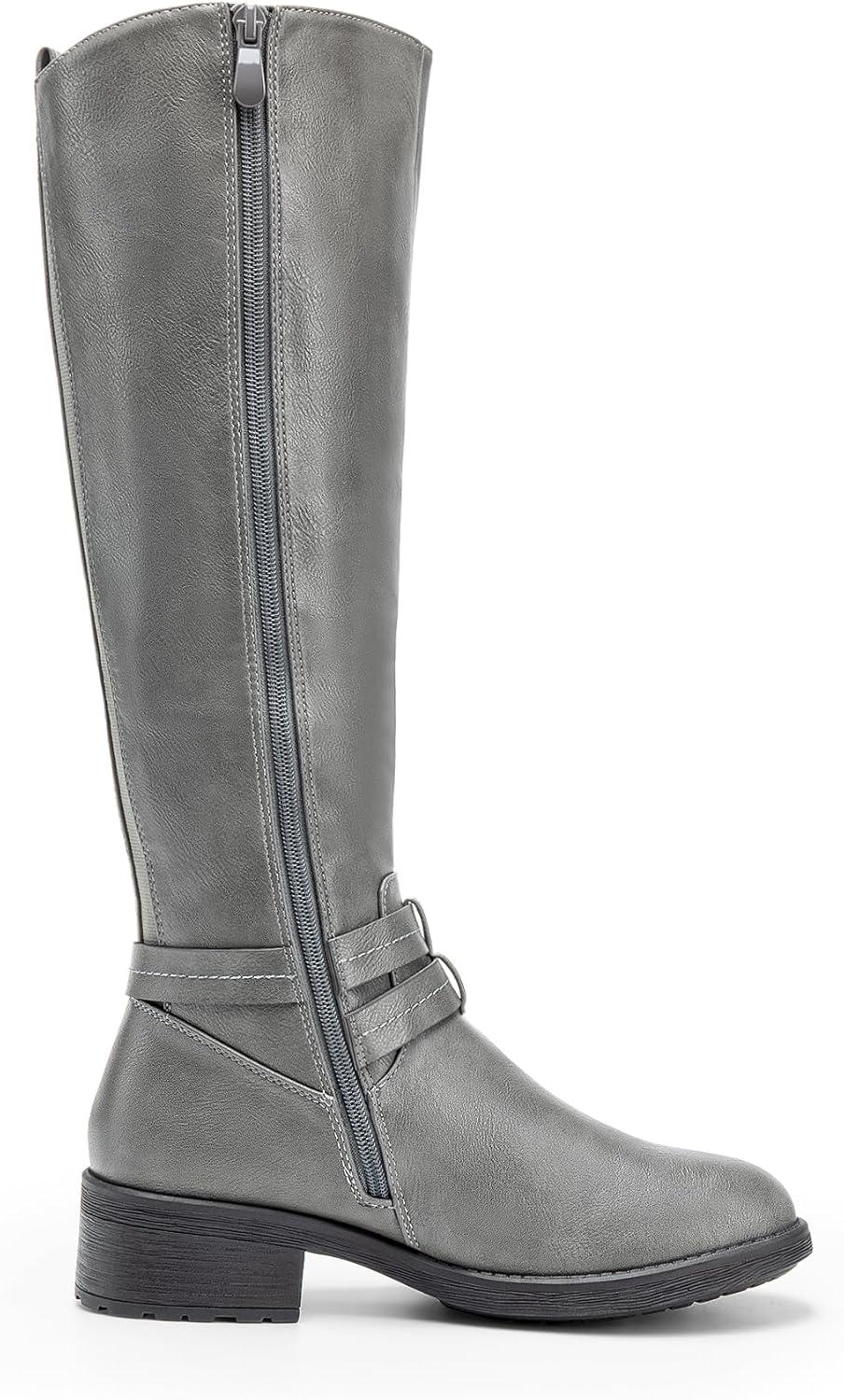 imageDREAM PAIRS Womens Knee High Boots Buckle Riding BootsGrey