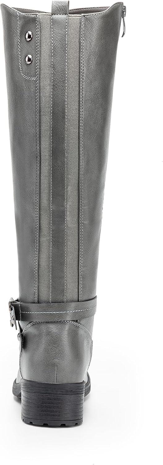 imageDREAM PAIRS Womens Knee High Boots Buckle Riding BootsGrey