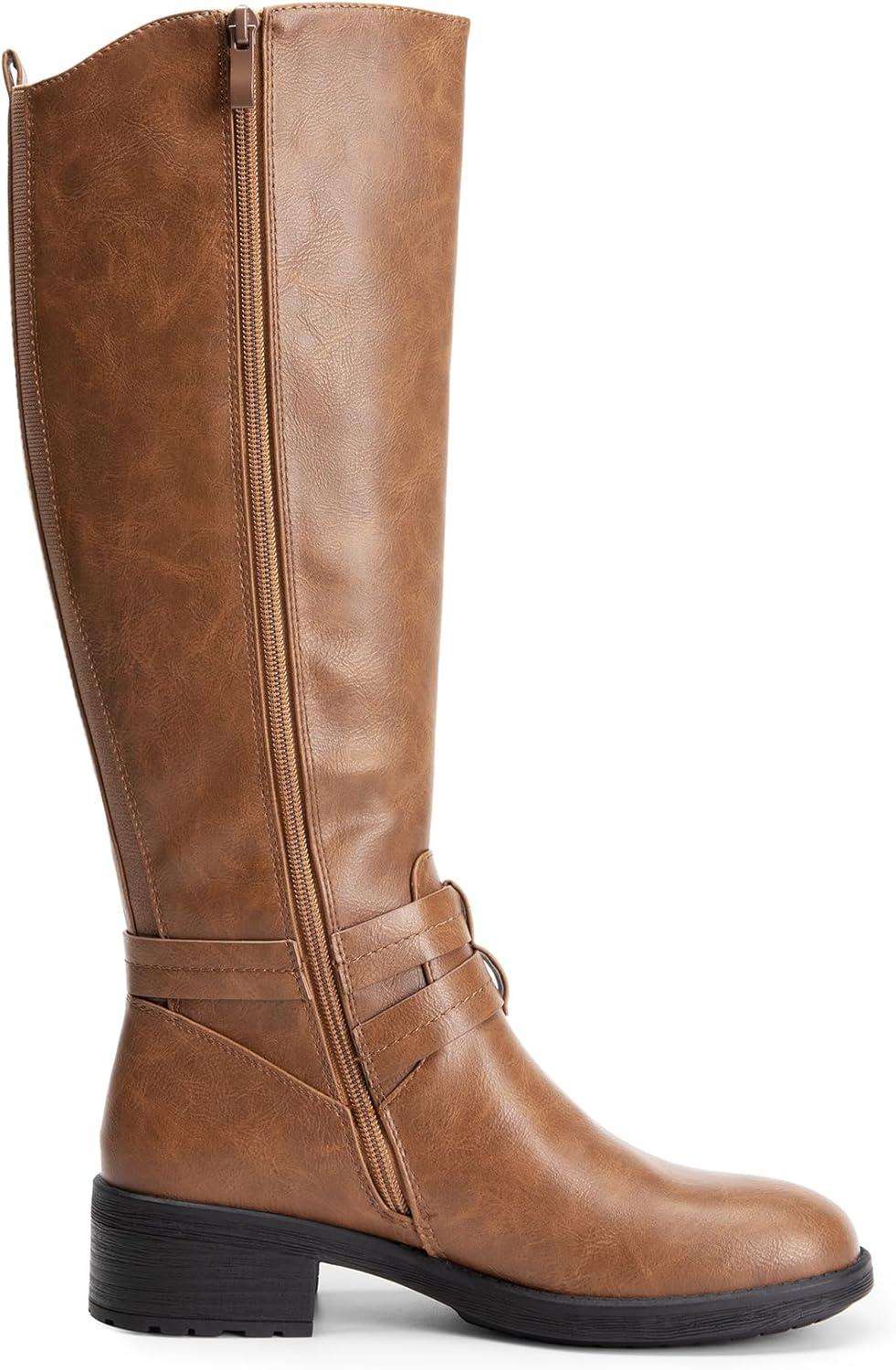 imageDREAM PAIRS Womens Knee High Boots Buckle Riding BootsLight Brown