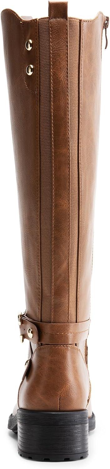 imageDREAM PAIRS Womens Knee High Boots Buckle Riding BootsLight Brown