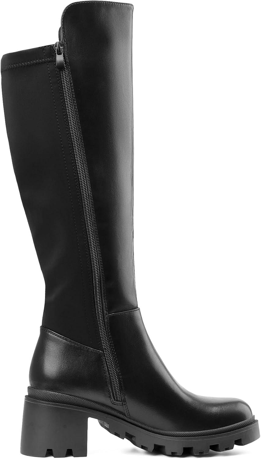 imageDREAM PAIRS Womens Knee High Boots Comfortable Platform Round Toe Stretch Boots for WomenBlack