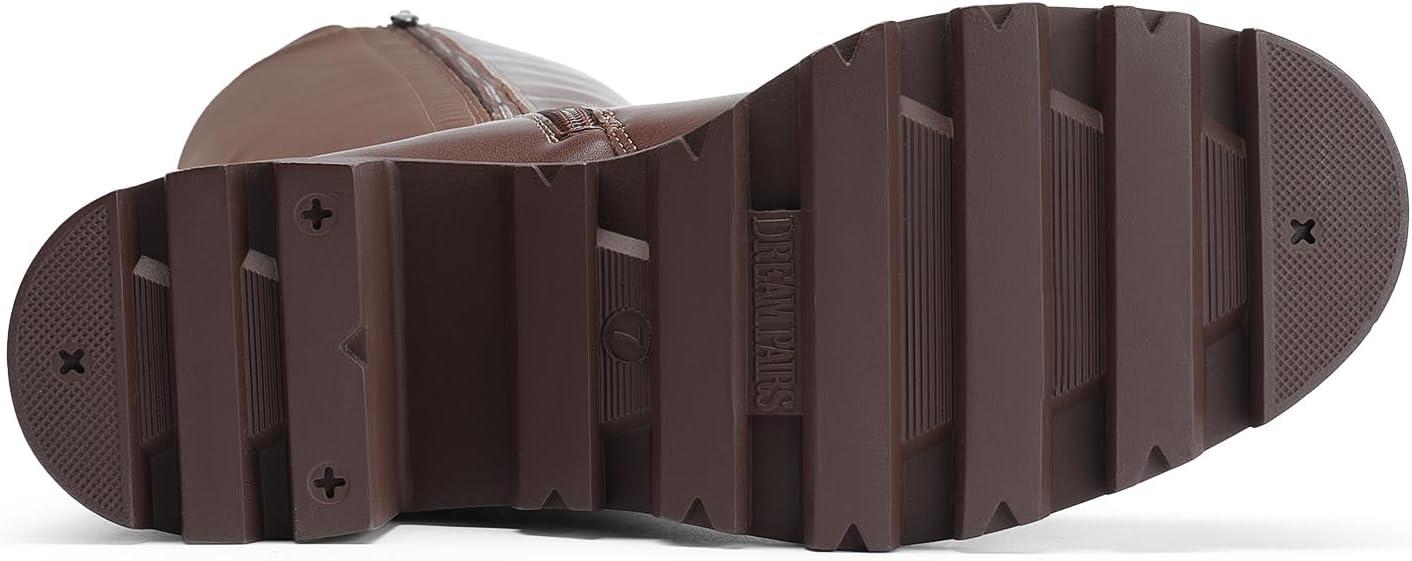 imageDREAM PAIRS Womens Knee High Boots Comfortable Platform Round Toe Stretch Boots for WomenLight Brown