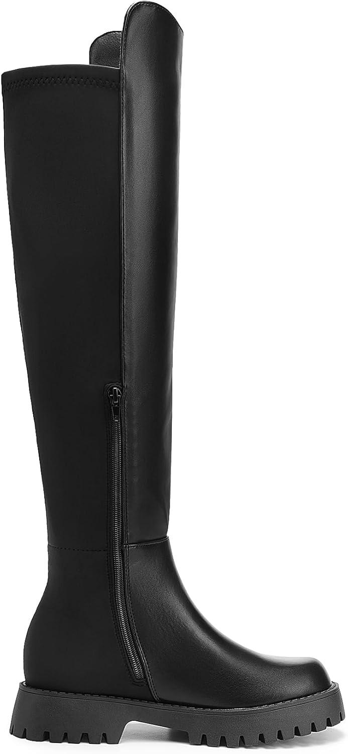 imageDREAM PAIRS Womens Knee High Boots Platform Chunky Heel Thigh High Fashion Over The Knee Boots SDOB2407WBlack