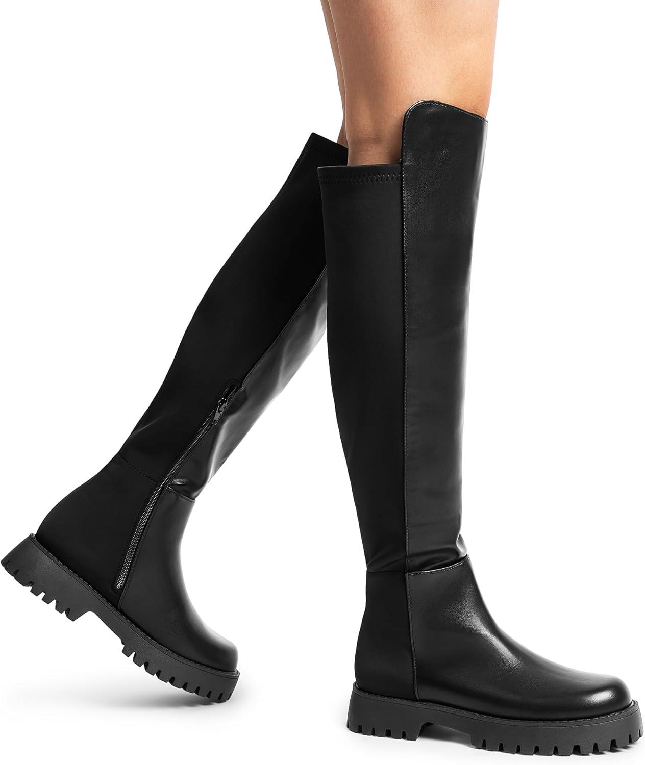 imageDREAM PAIRS Womens Knee High Boots Platform Chunky Heel Thigh High Fashion Over The Knee Boots SDOB2407WBlack