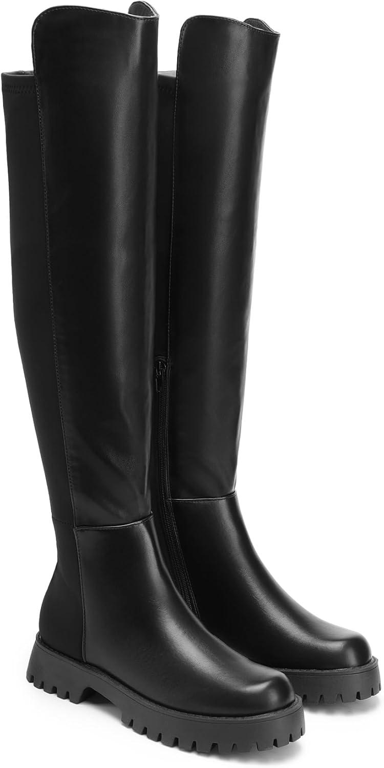 imageDREAM PAIRS Womens Knee High Boots Platform Chunky Heel Thigh High Fashion Over The Knee Boots SDOB2407WBlack