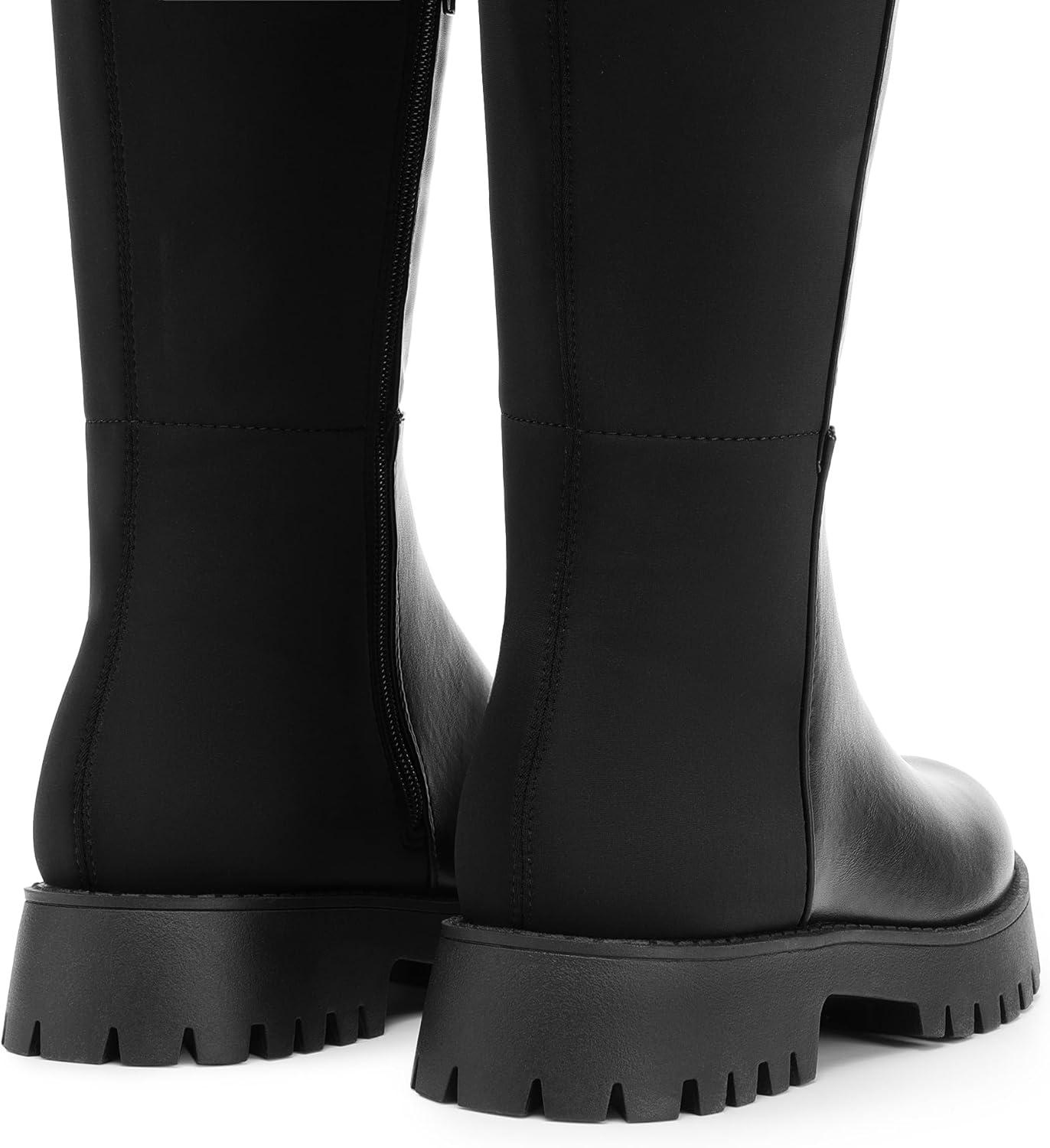 imageDREAM PAIRS Womens Knee High Boots Platform Chunky Heel Thigh High Fashion Over The Knee Boots SDOB2407WBlack