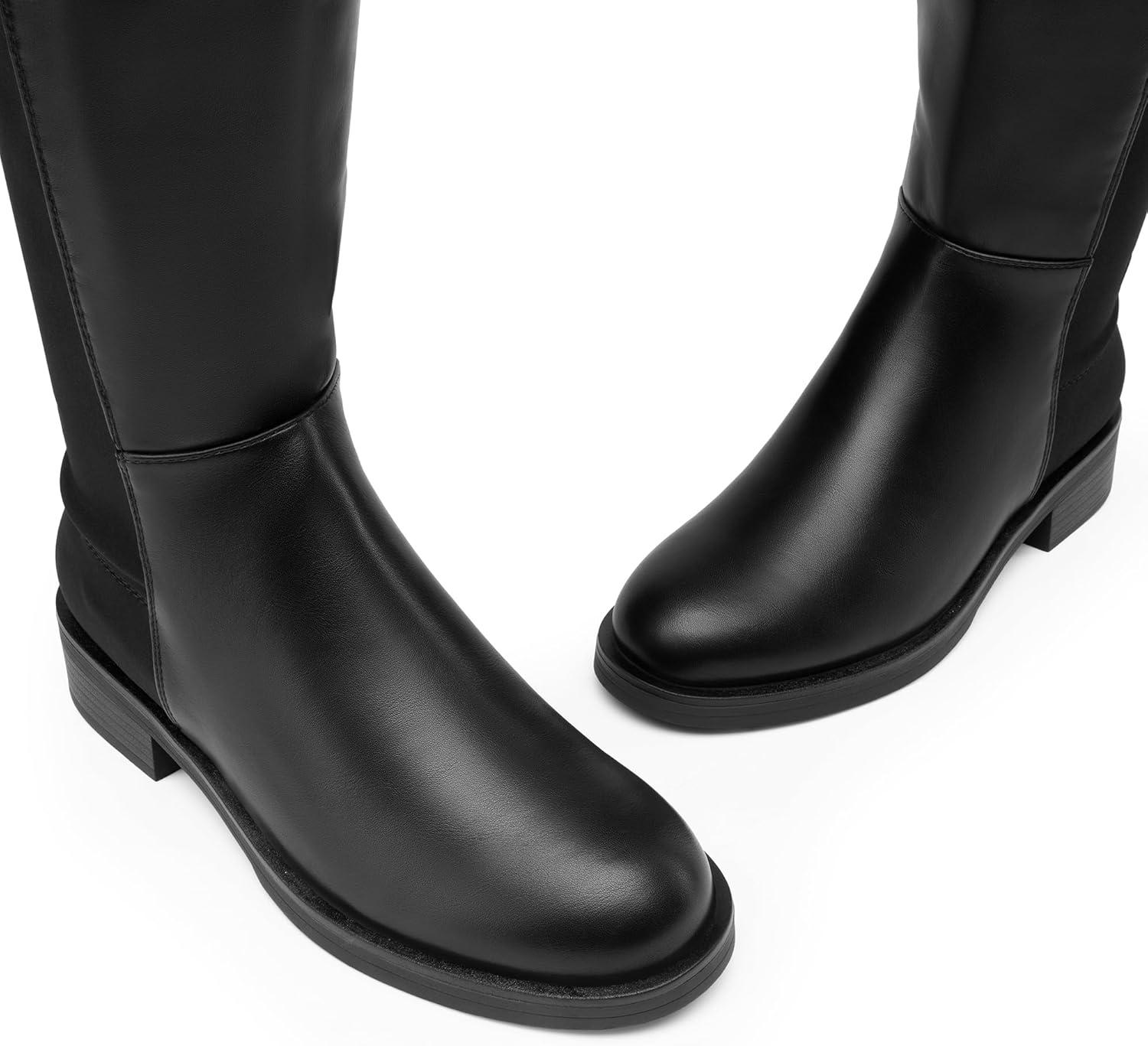 imageDREAM PAIRS Womens Knee High Boots Platform Chunky Heel Thigh High Fashion Over The Knee Boots SDOB2407WBlackpu