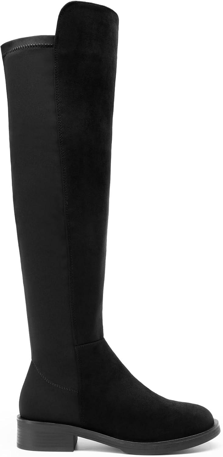 imageDREAM PAIRS Womens Knee High Boots Platform Chunky Heel Thigh High Fashion Over The Knee Boots SDOB2407WBlacksuede
