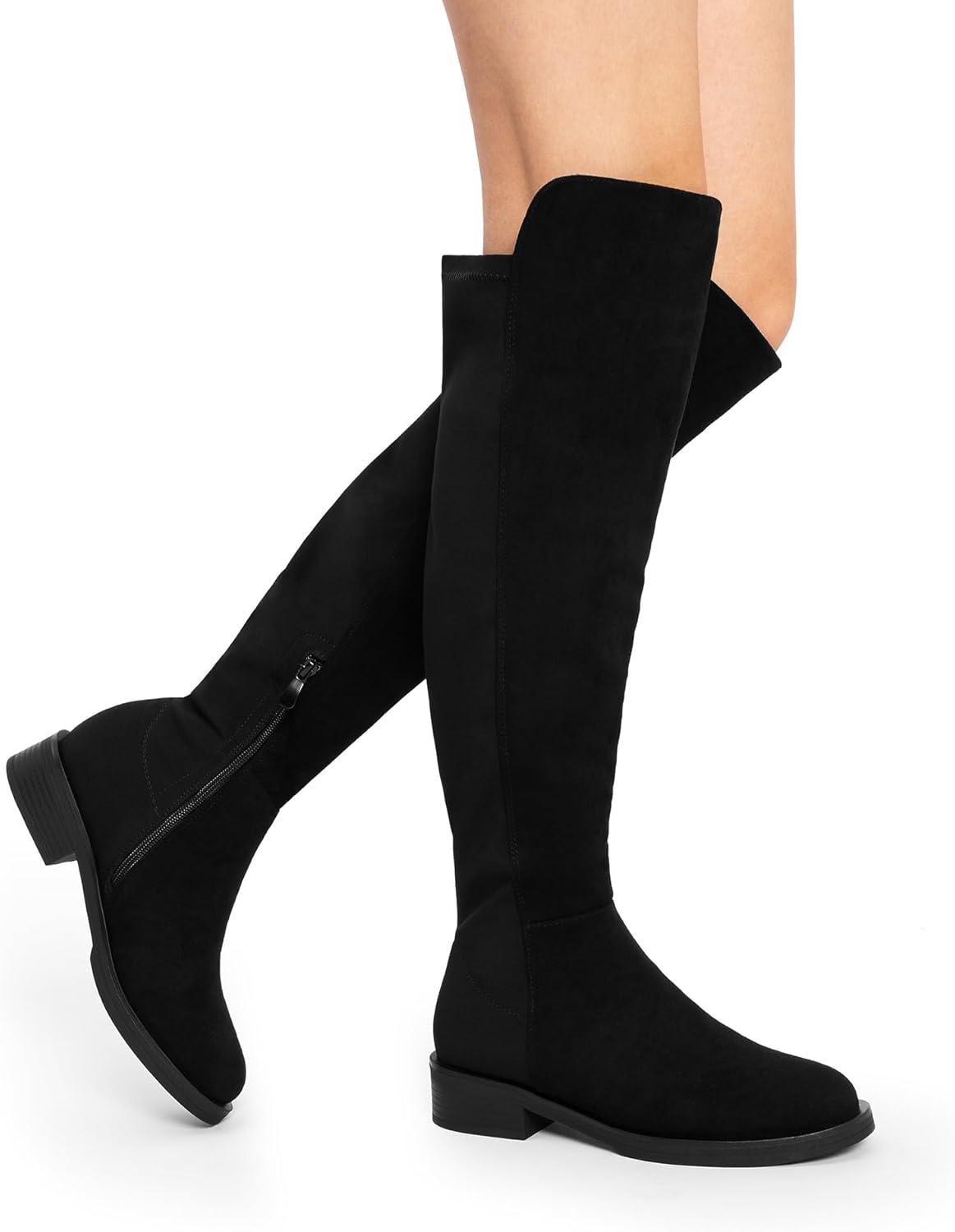 imageDREAM PAIRS Womens Knee High Boots Platform Chunky Heel Thigh High Fashion Over The Knee Boots SDOB2407WBlacksuede