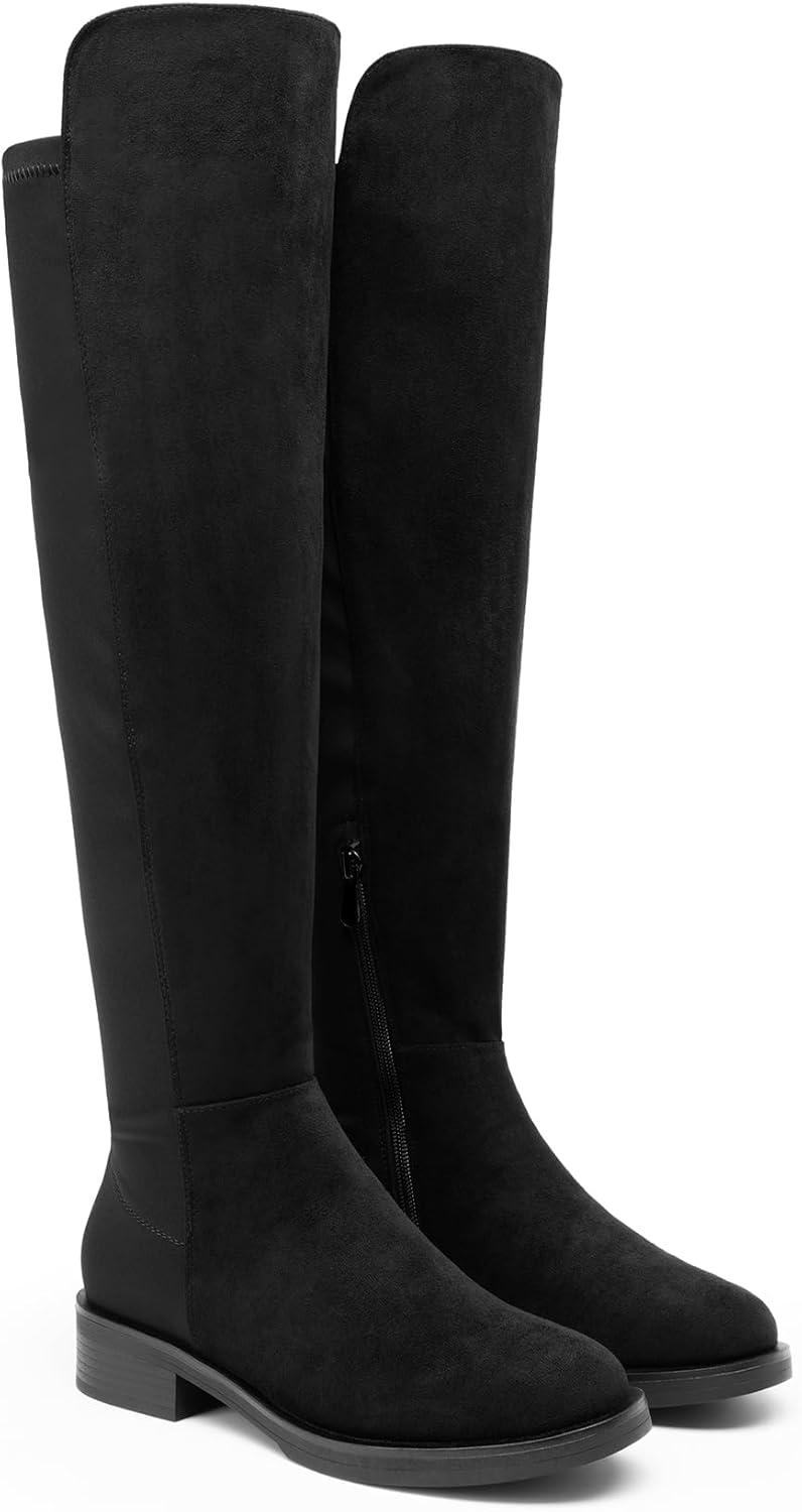 imageDREAM PAIRS Womens Knee High Boots Platform Chunky Heel Thigh High Fashion Over The Knee Boots SDOB2407WBlacksuede