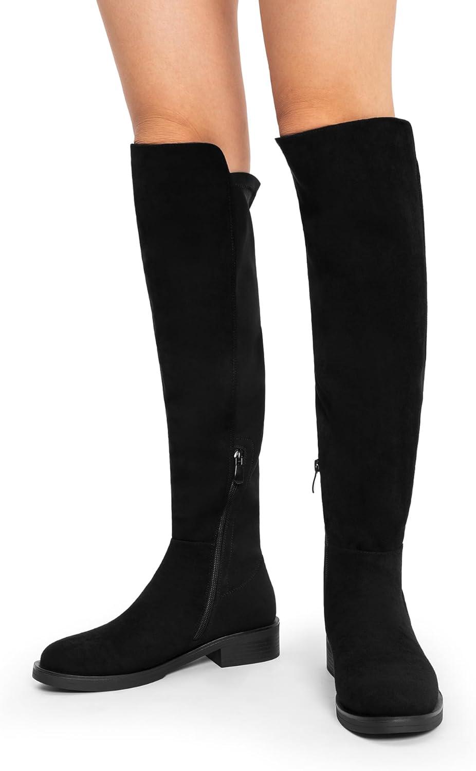 imageDREAM PAIRS Womens Knee High Boots Platform Chunky Heel Thigh High Fashion Over The Knee Boots SDOB2407WBlacksuede