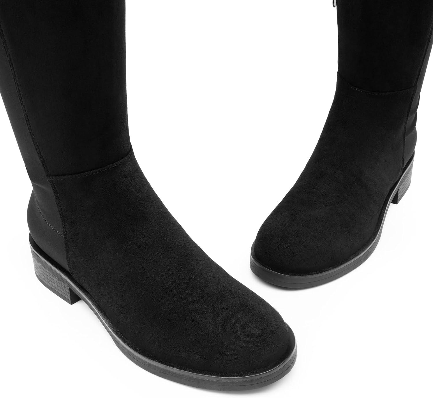 imageDREAM PAIRS Womens Knee High Boots Platform Chunky Heel Thigh High Fashion Over The Knee Boots SDOB2407WBlacksuede