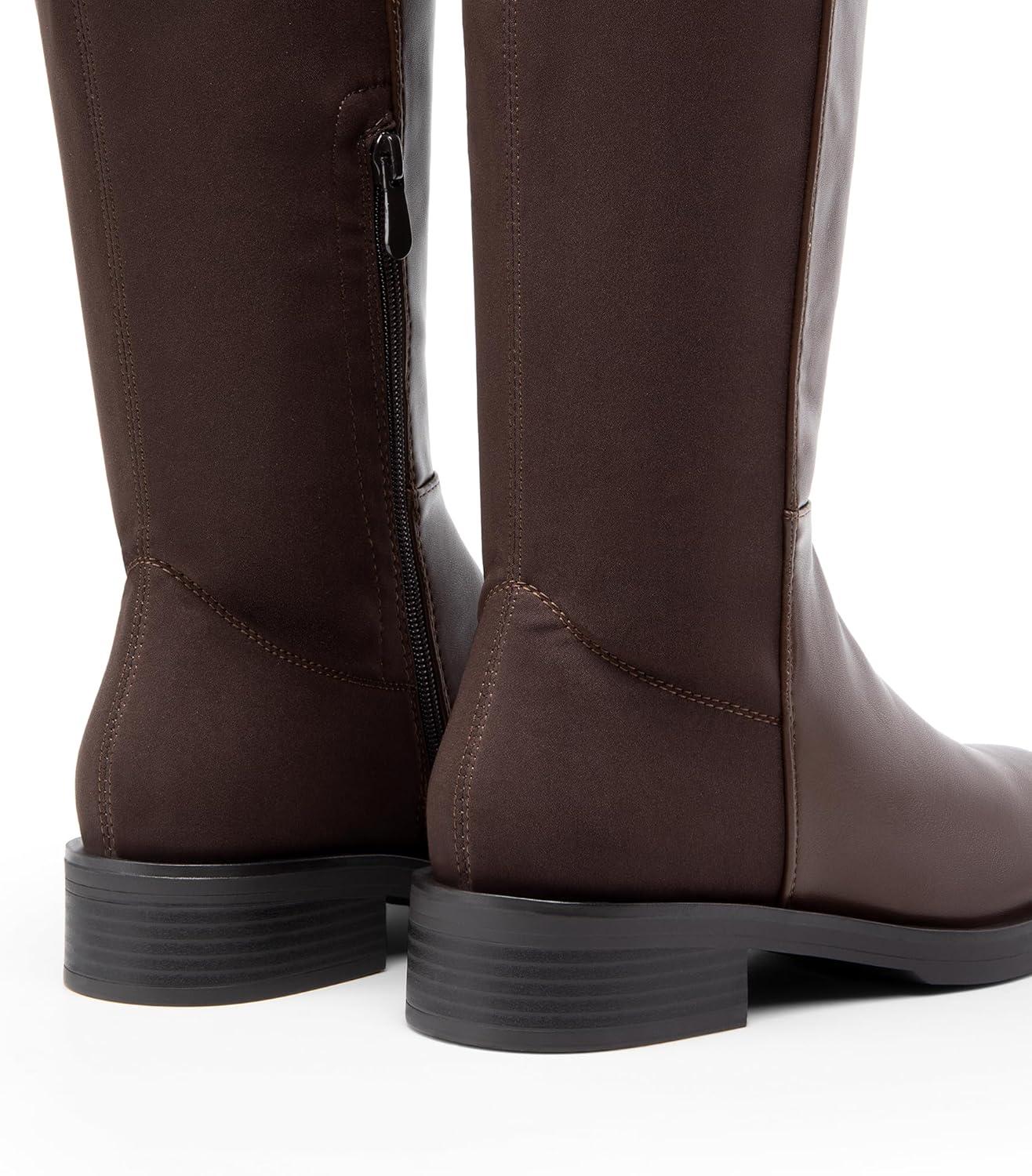 imageDREAM PAIRS Womens Knee High Boots Platform Chunky Heel Thigh High Fashion Over The Knee Boots SDOB2407WBrownpu