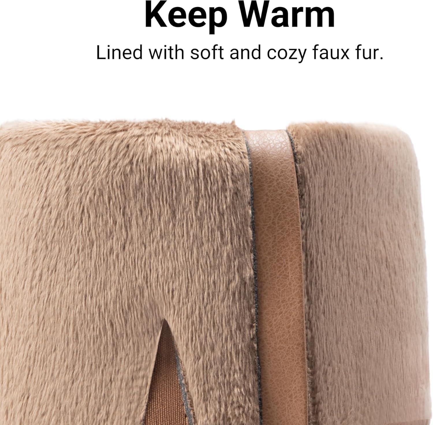 imageDREAM PAIRS Womens Knee High Low Hidden Wedge Boots Suede Faux Fur Lining Side Zipper Knee High Buckle BootsLight Brown