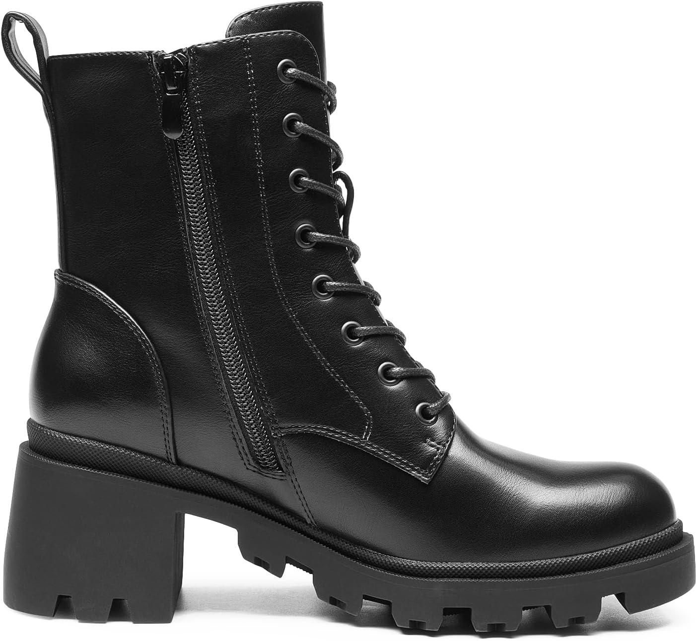 imageDREAM PAIRS Womens Lace Up Combat Ankle Boots Fashion Low Chunky Heel Lug Sole Fall Heeled Booties ShoesBlack