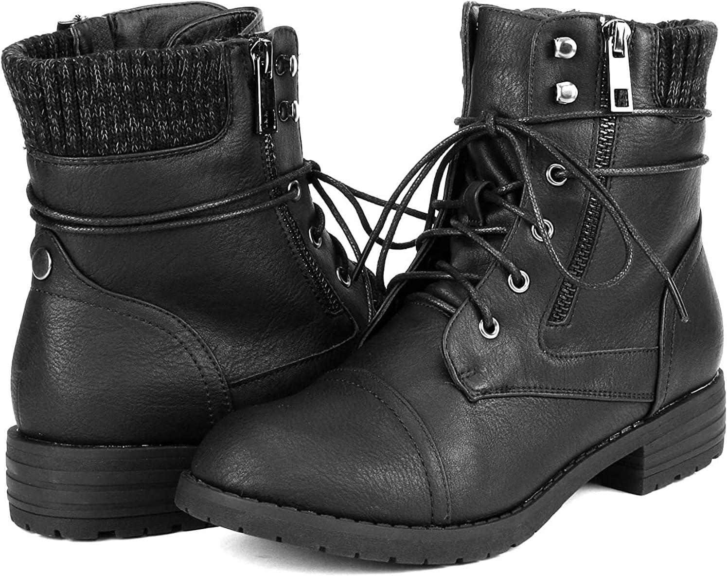 imageDREAM PAIRS Womens Lace Up Combat boots Ankle BootiesBlack