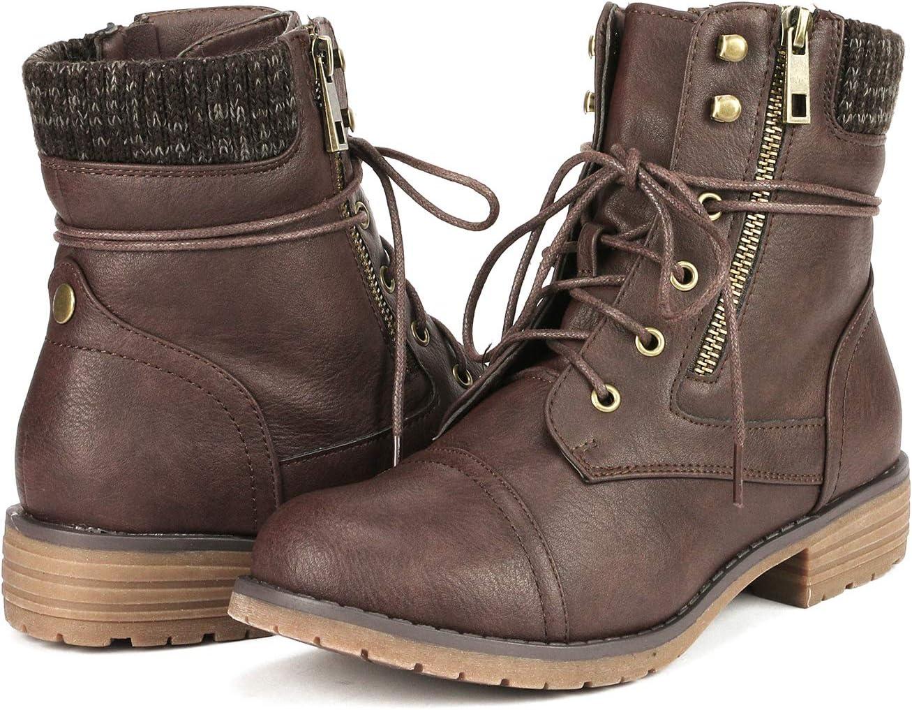 imageDREAM PAIRS Womens Lace Up Combat boots Ankle BootiesBrown
