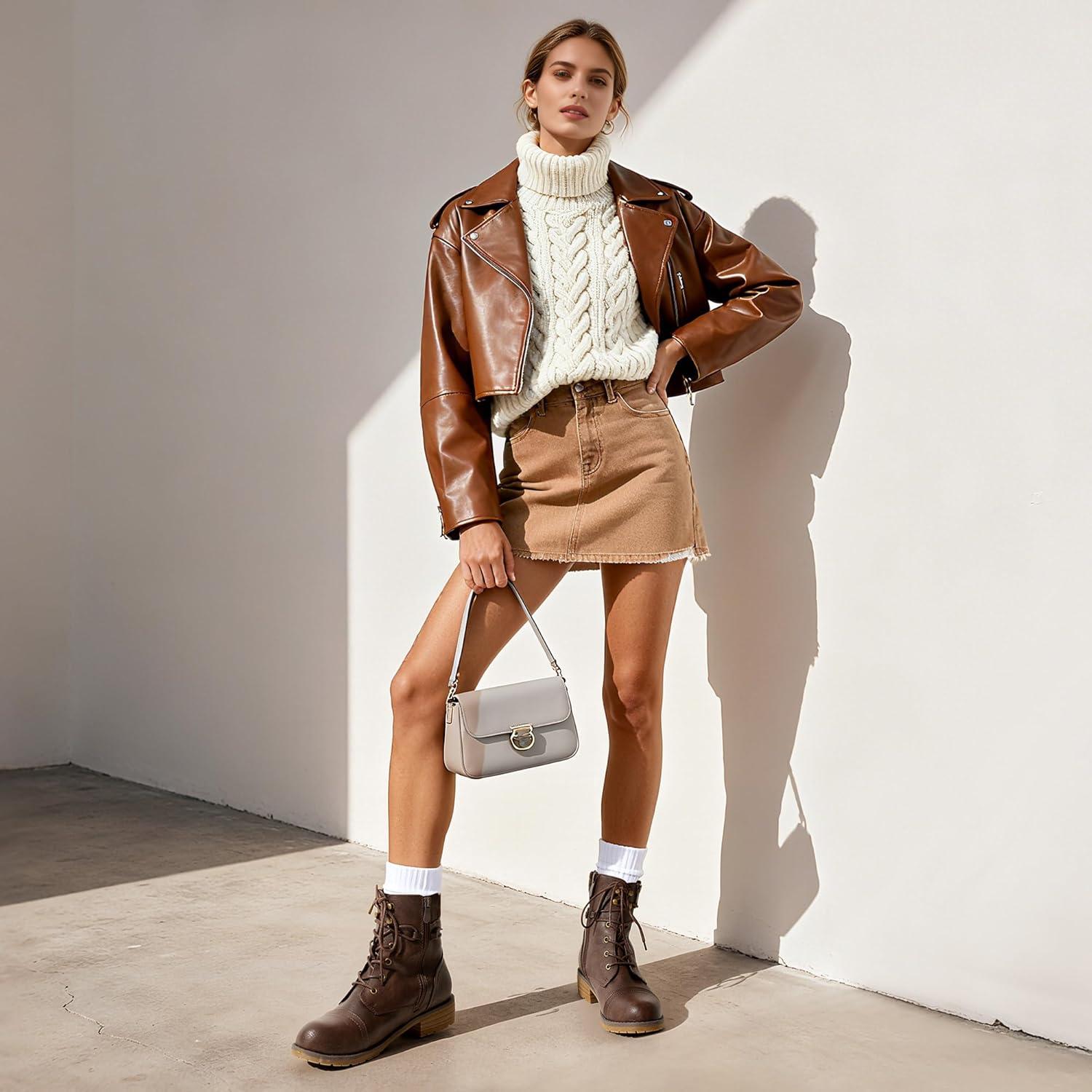 imageDREAM PAIRS Womens Lace Up Combat boots Ankle BootiesBrown