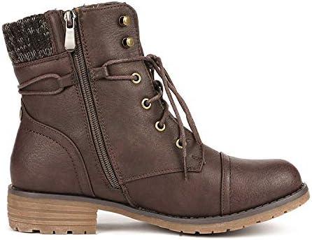imageDREAM PAIRS Womens Lace Up Combat boots Ankle BootiesBrown