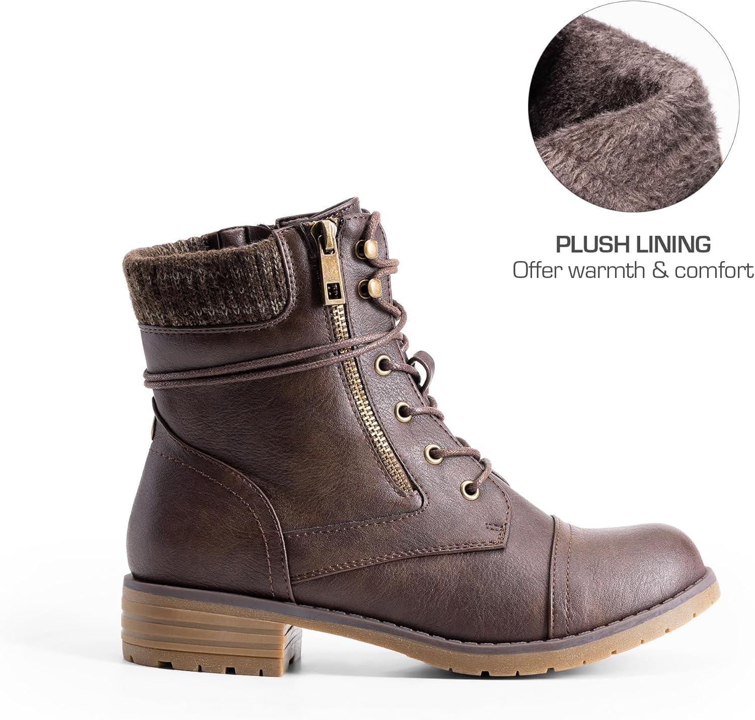 imageDREAM PAIRS Womens Lace Up Combat boots Ankle BootiesBrown