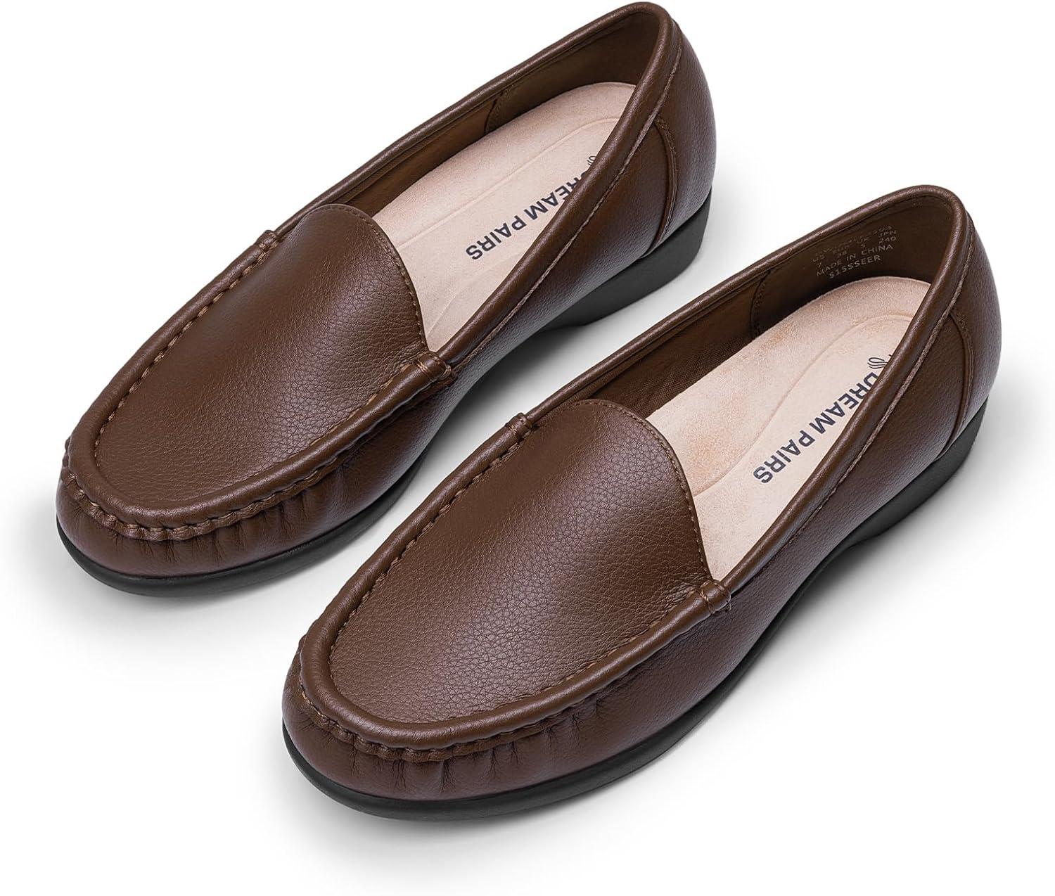 imageDREAM PAIRS Womens Loafers Slip On Casual Comfortable Lightweight Business Work Office Flat Shoes with Arch SupportBrown