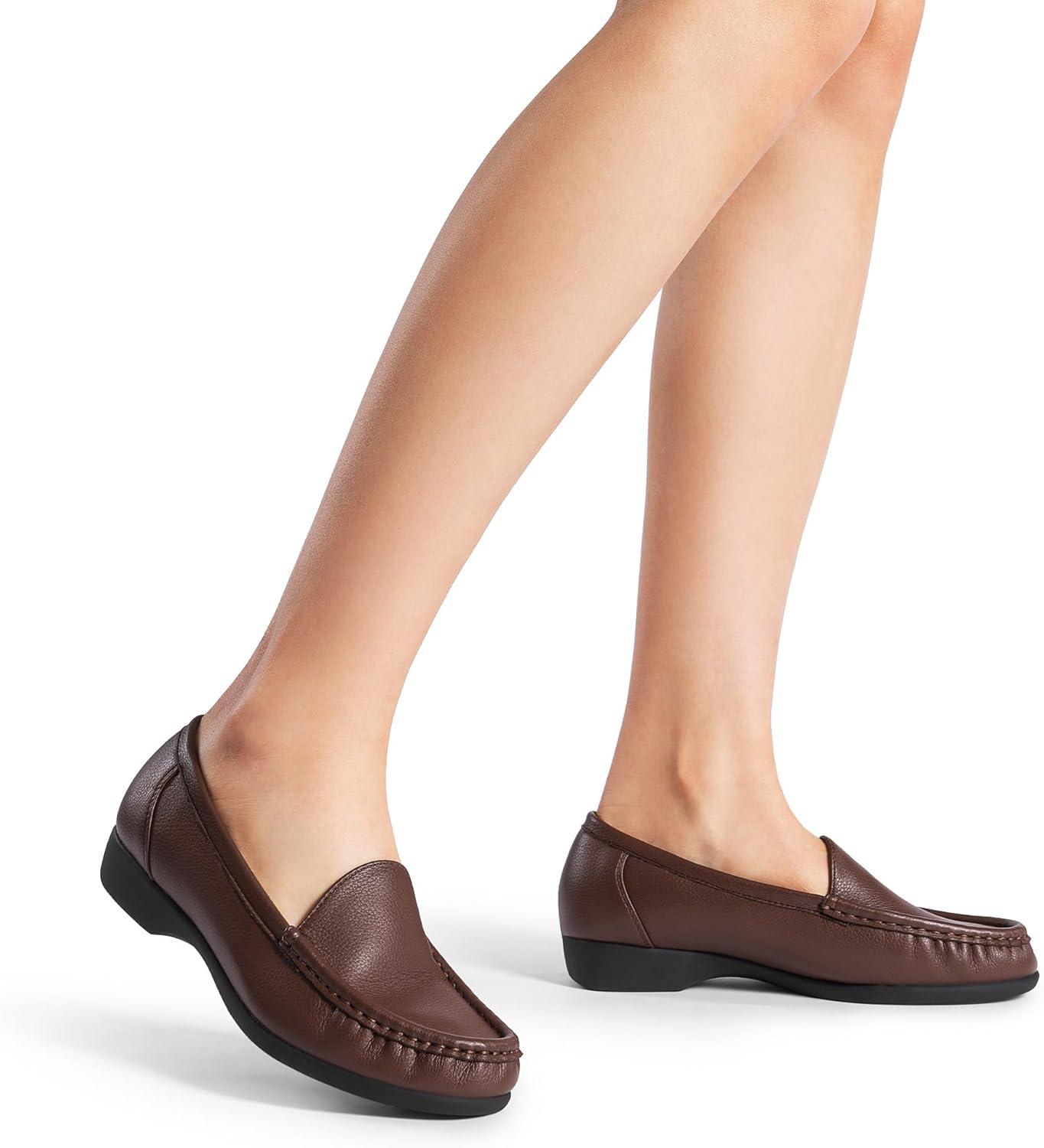 imageDREAM PAIRS Womens Loafers Slip On Casual Comfortable Lightweight Business Work Office Flat Shoes with Arch SupportBrown