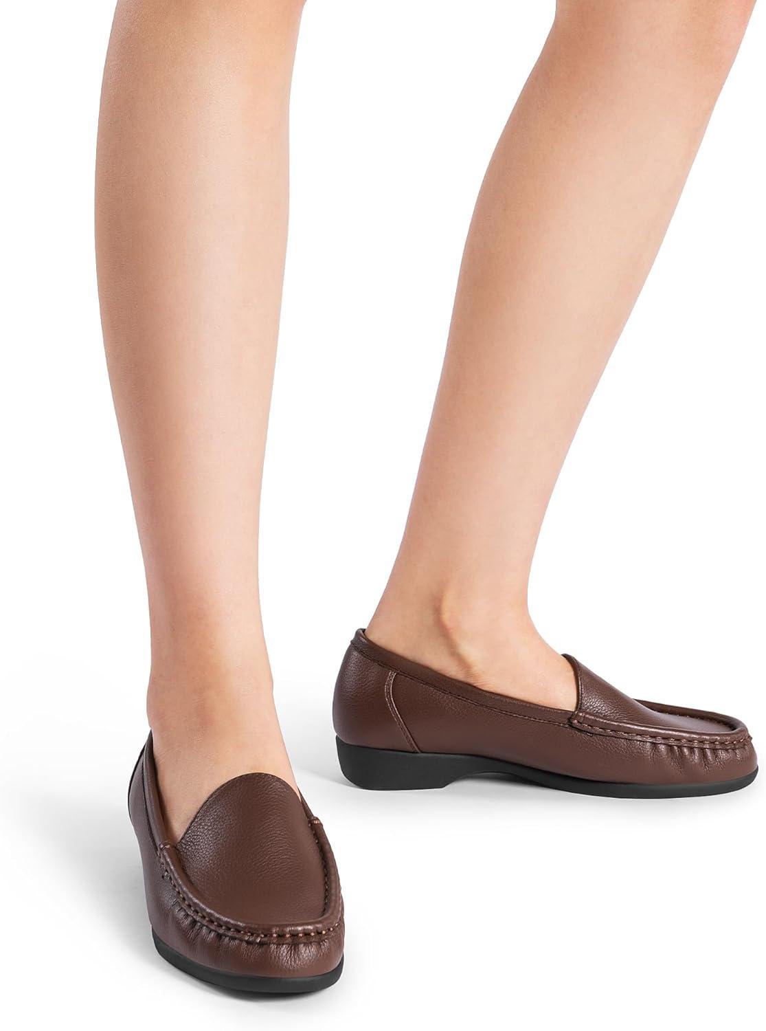 imageDREAM PAIRS Womens Loafers Slip On Casual Comfortable Lightweight Business Work Office Flat Shoes with Arch SupportBrown